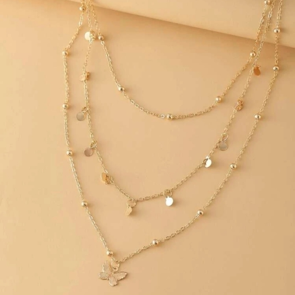 Butterfly Pendant Multilayer Chain Necklace